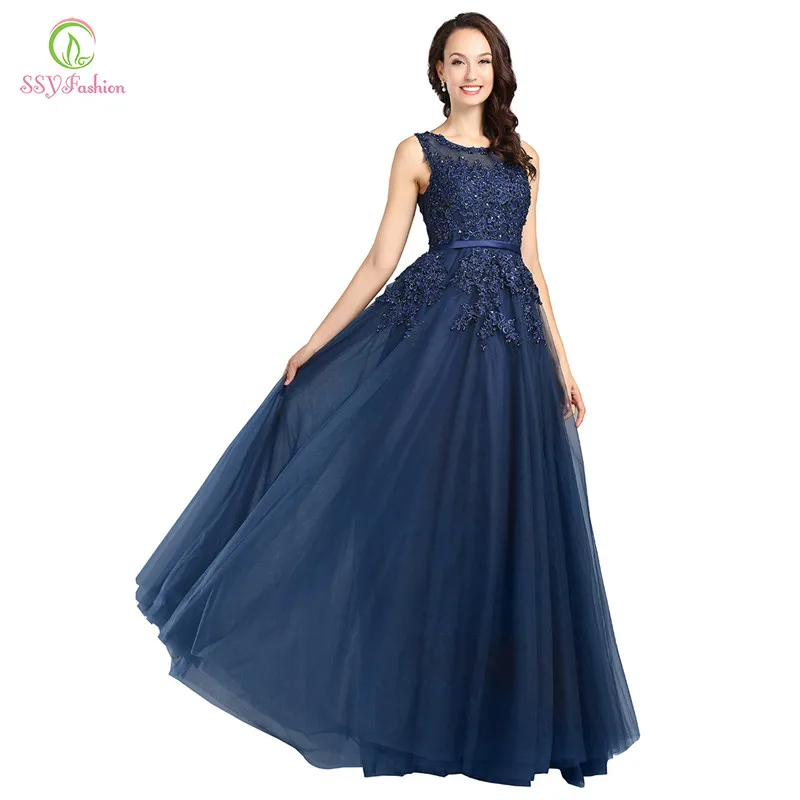 Robe De Soiree SSYFashion, милое Розовое Кружевное длинное вечернее платье с бусинами, свадебное прозрачное банкетное сексуальное платье без рукавов для выпускного вечера