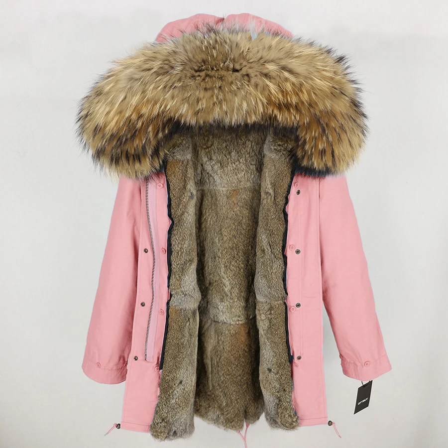 Женская парка на кроличьем меху длинная теплая уличная куртка с воротником и