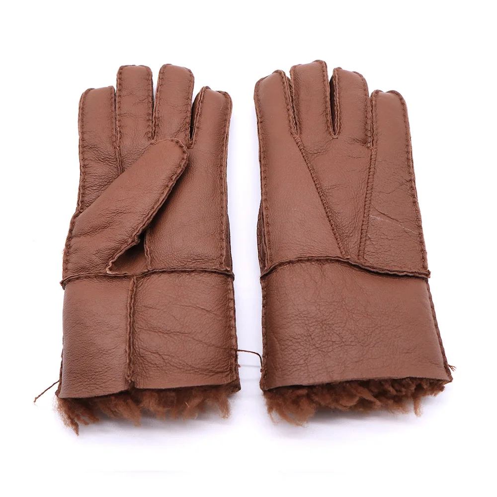 русский язык: Мужские перчатки для наружной активности на осень и зиму с утолщенным мехом и дополнительно теплой шерстью овчины. Модные мужские перчатки с цельным запястьем.