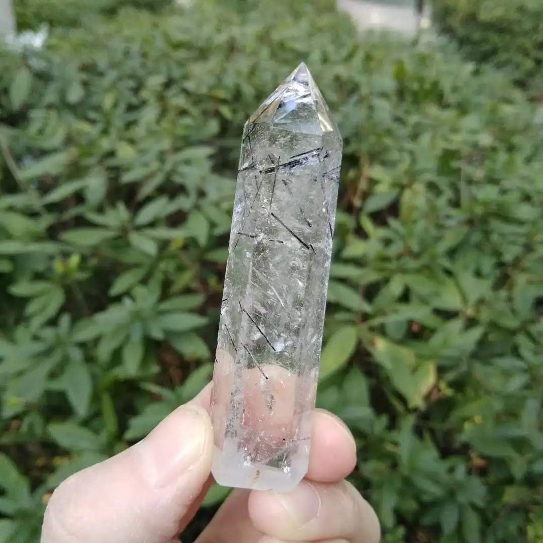 Кристальная кварцевая палочка Прозрачная Черная рутилированная точка чакры