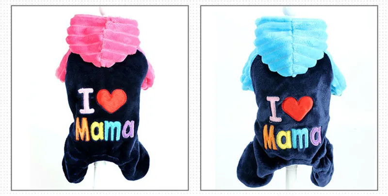 Осенне-зимняя одежда для собак, костюм для домашних животных I LOVE MAMA, теплая флисовая куртка для маленьких собак, одежда для щенят, комбинезон, синий, розовый, размеры s, m, l, xl, XX