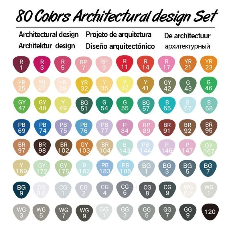 80 Architectural Set TIANHAO 30/40/60/80/168 Цвета Арт Набор маркеров c чернилами на спиртовой основе Эскиз маркер для белой доски для художника для рисования манга анимация расходные материалы - Цвет: 80 Architectural Set