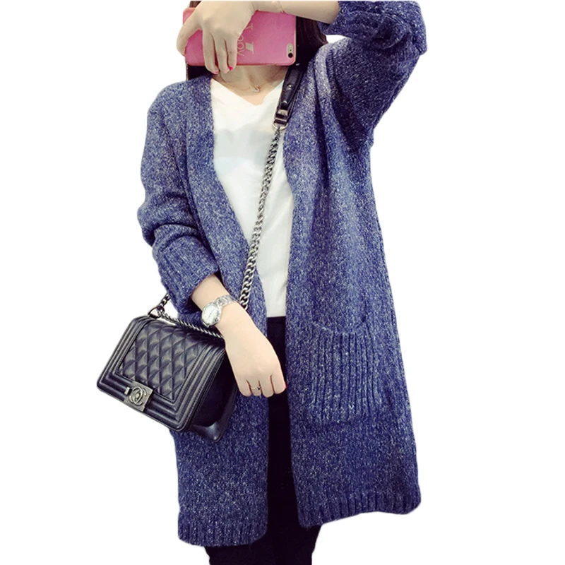 Винтажный Женский трикотажный кардиган весенне-осенний свитер толстый