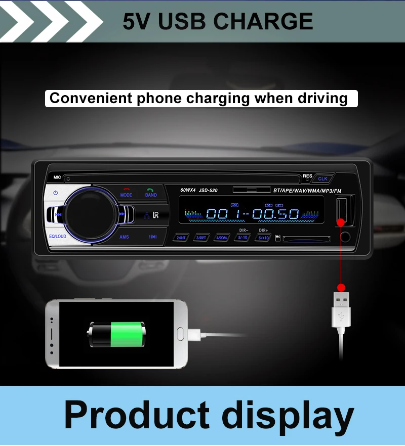 Авторадио JSD-520 авто стерео 1 Din автомагнитола 24 в bluetooth FM Aux вход приемник автомобильный аудио SD USB MP3 MMC WMA JSD-520