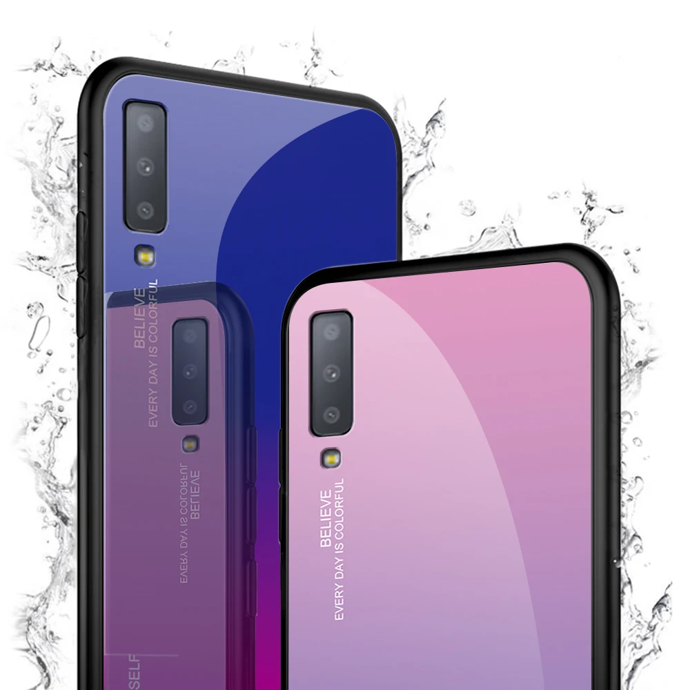 Чехол для мобильного телефона Samsung Galaxy A7 2018 с градиентным закаленным стеклом
