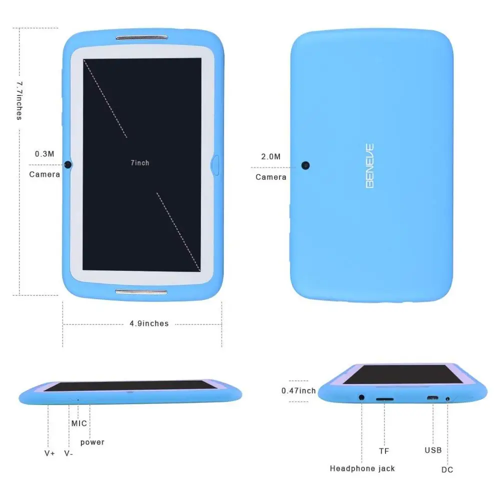 Планшетный ПК 7,0 дюймов 1024*600 1 ГБ ОЗУ 8 Гб ПЗУ двойной WiFi Android 7,0 планшеты с двойной камерой gps