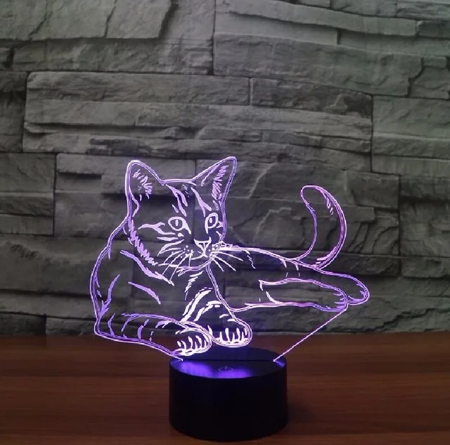 7 красочных милых кошачьих 3D лампочек акриловый светодиодный 3d ночник USB