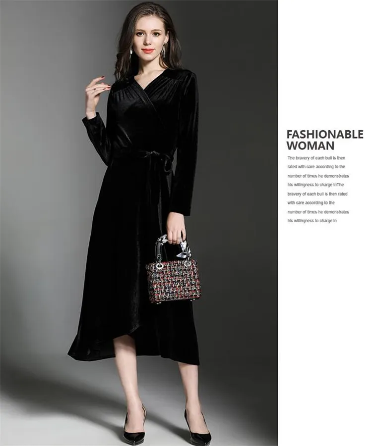 Новинка, бархатное сексуальное Элегантное макси платье, Vestidos, для женщин, весна-осень, с оборками, облегающее и расклешенное, велюровое платье, черное, плюс размер, M-8XL