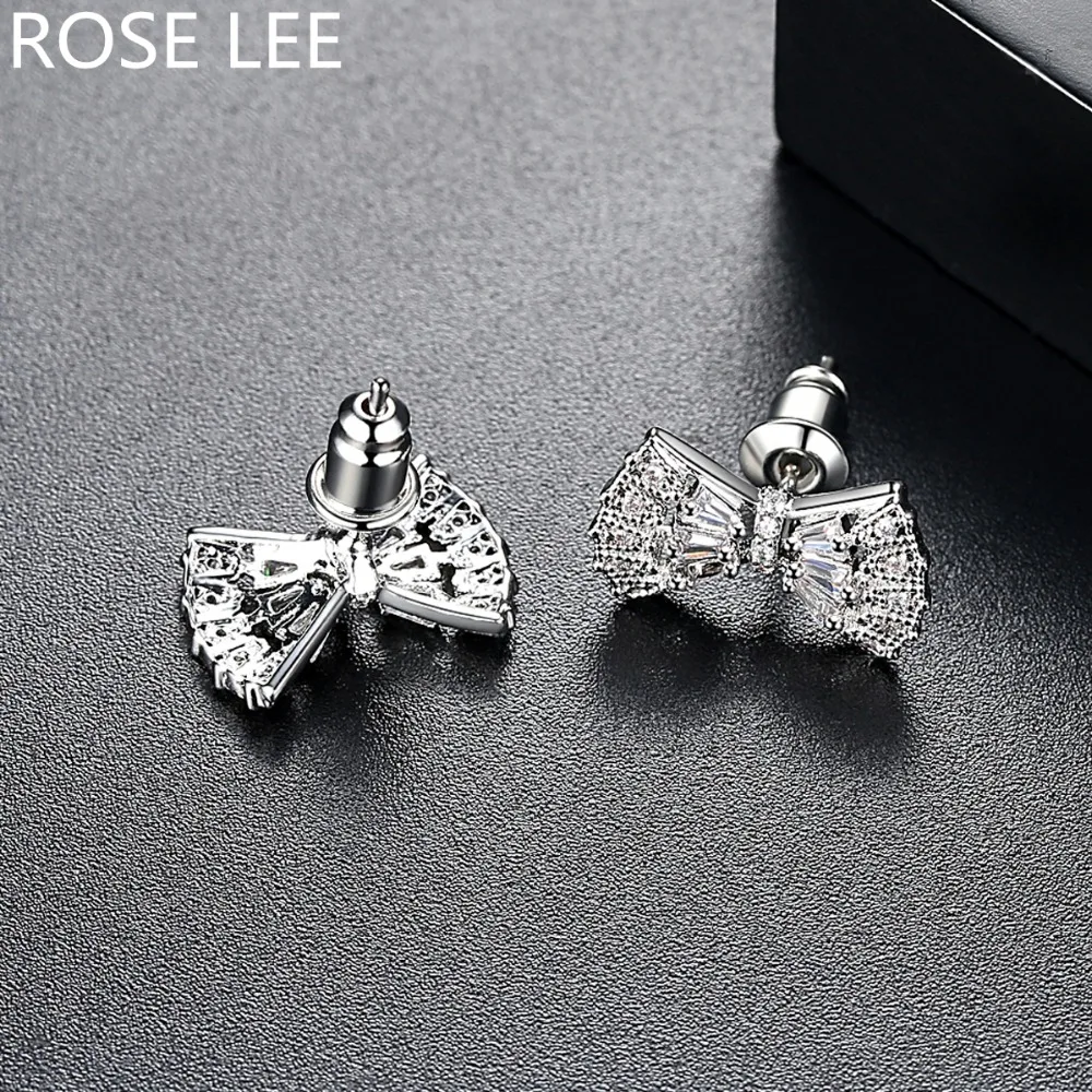 Женские блестящие серьги с цирконием и бантом Rose Lee модные корейские ювелирные