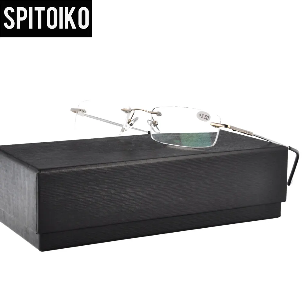 Очки для чтения SPITOIKO золотистого цвета без оправы с титановой памятью чехлом + 100 ~