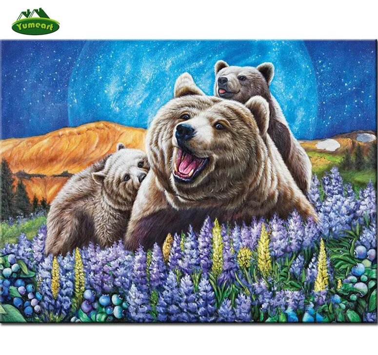 Наборы для вышивания крестиком с алмазами Карикатурные медвежонок и цветок Рисунок с рисунком рисунком Стразы Ручной работы ремесло.