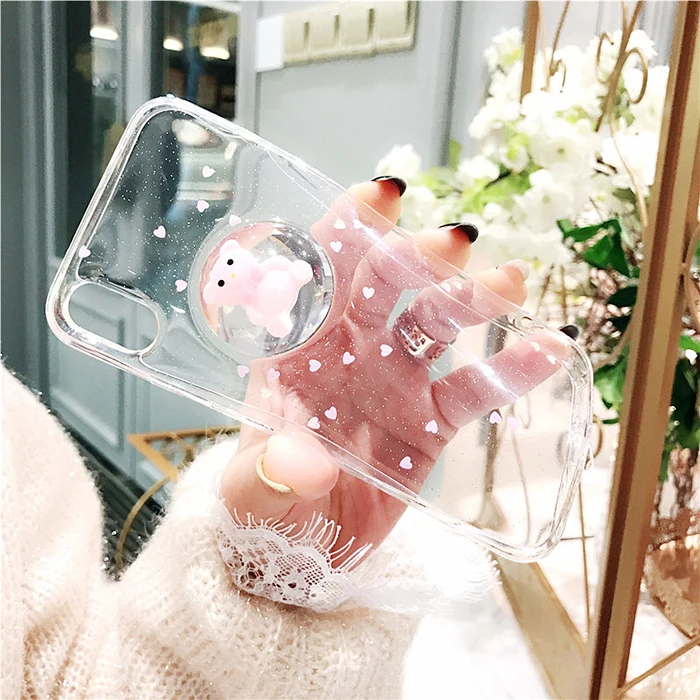Чехол для телефона Gimfun Lovely Bear Liquid Ball Iphone 7 мягкий блестящий чехол из ТПУ 6s 7plus 8 Xs max
