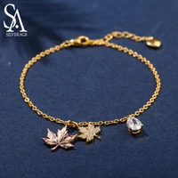 sa silverage 925 sterling silver bracelets bangles for women yellow gold color maple leaf silver 925 jewelry gold bracelets 2019