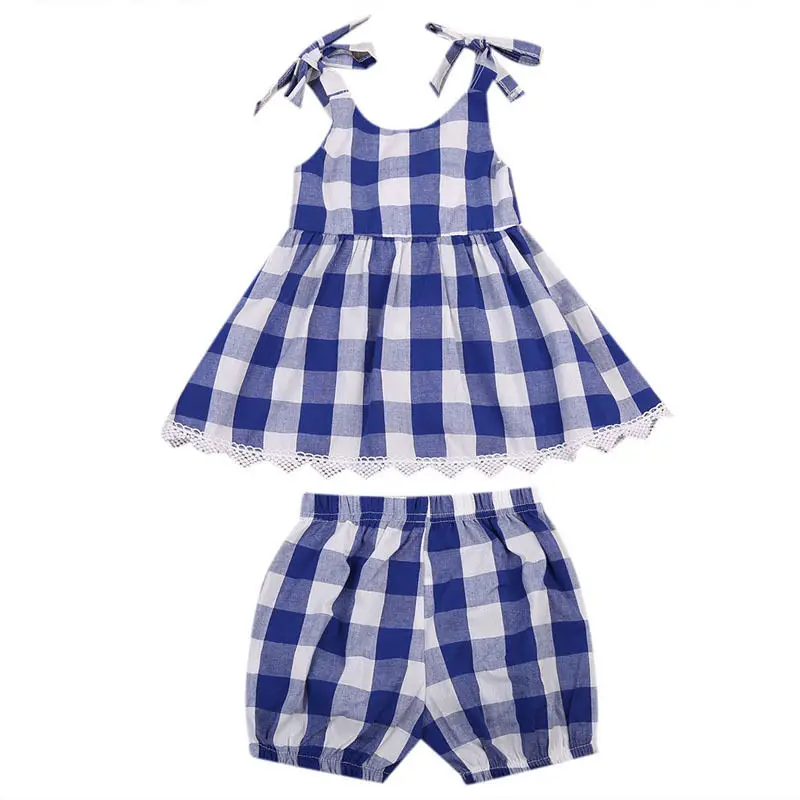 Детское клетчатое платье для маленьких девочек + штаны комплект из 2 предметов