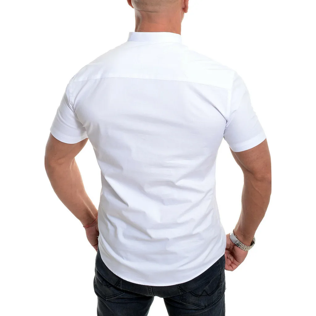 Повседневная однотонная свободная Мужская рубашка на пуговицах с коротким