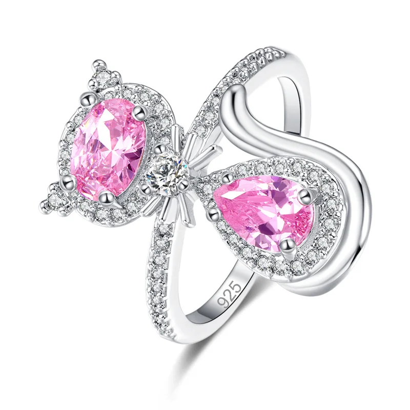 Pink Lingmei симпатичная в форме кошки Популярные Модные женские ювелирные изделия многоцветный и розовый, белый фианит Серебряное кольцо Размер 6 7 8 9 вечерние подарки - Цвет основного камня: Pink