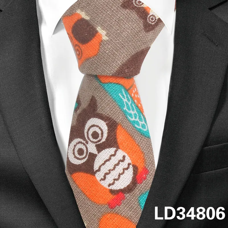 LD34806 Льняной хлопковый мультяшный галстук для мужчин и женщин для худой шеи галстук для свадьбы повседневные Галстуки с животными классические костюмы забавные тонкие галстуки - Цвет: LD34806