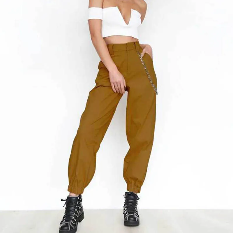 

Summer 2019 Female High Waist Harem Pants Fashion Slim Solid Color Long Women's Pants Hip Hop Pant Streetwear With Chains MODIS