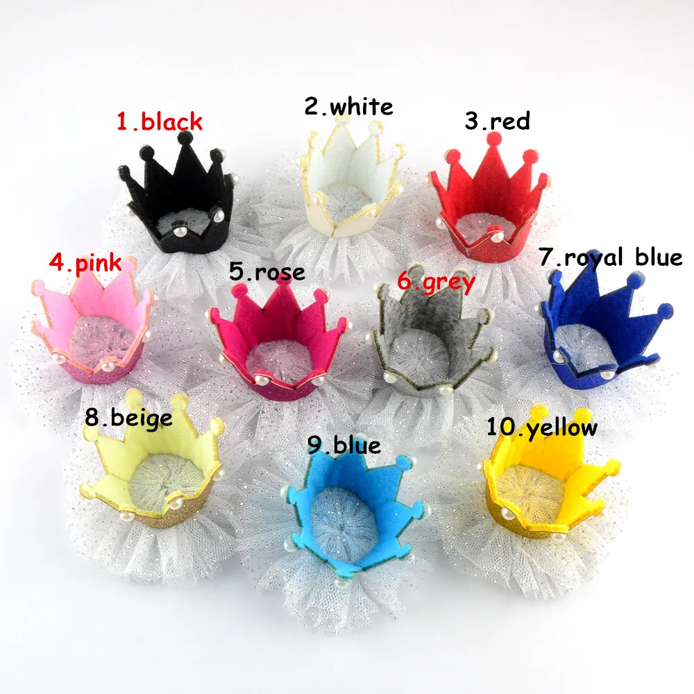 Золотая фетровая корона с белыми фатиновыми цветами незаконченная 1-я годовщина фотоаксессуара DIY ободок для волос GC05.