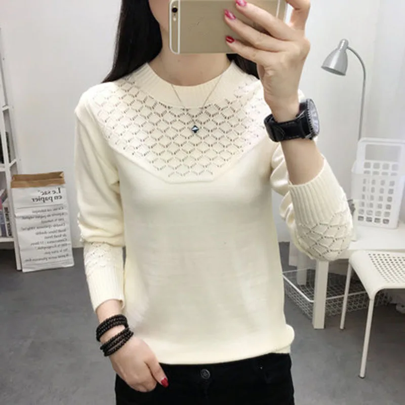 2019 Spring and autumn new ladies Korean version of the loose hollow bottoming shirt thin sweater wild long sleeve ZX182 | Женская