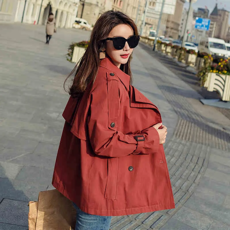 

New Elegant Short Trench Coat Women 2018 Spring Autumn Fashion Double-breasted Turn Down Collar Windbreaker Outerwear Coat D054