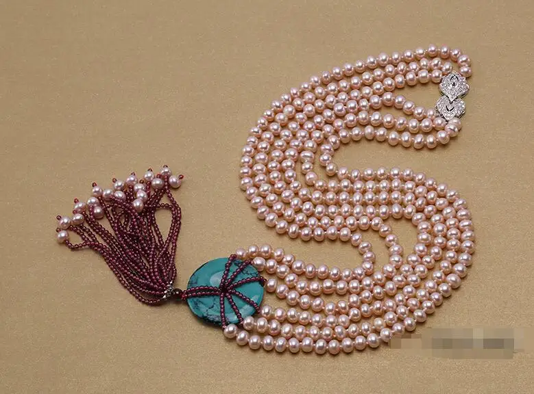 Three-Strand 6x7mm Natural pink Freshwater Pearl Necklace 26 27 28inch | Украшения и аксессуары