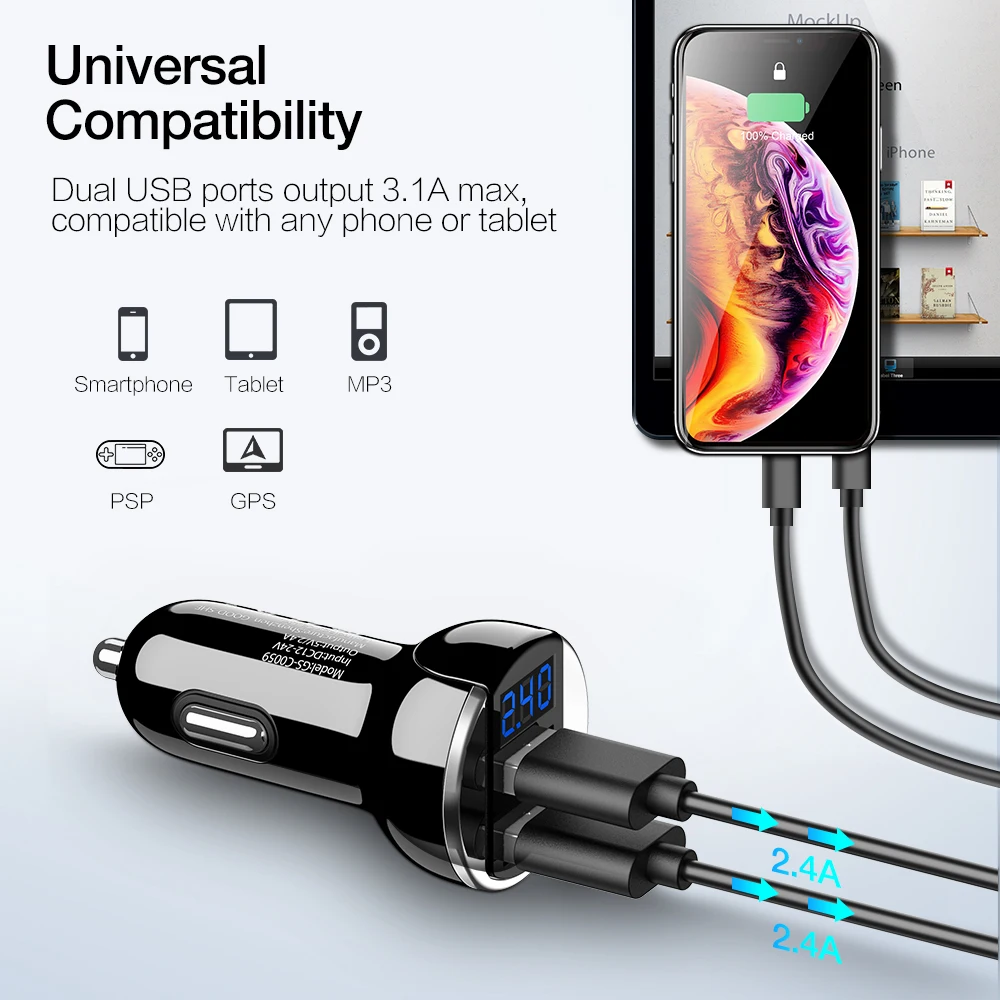 Автомобильное зарядное устройство RAXFLY с двумя USB портами для Xiaomi Redmi Note 7