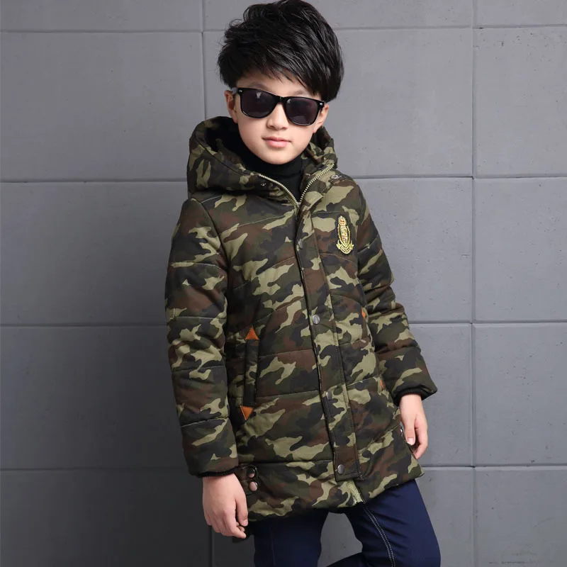Winterjas jongen Boy winter down &amp parkascoat hooded cotton zipper fashion long Camouflage weight 0.7kg outerwear &ampcoats |