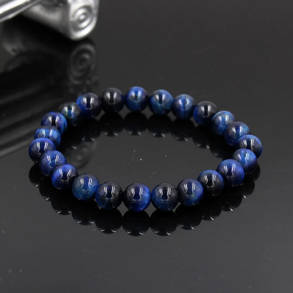 High Quality Blue Tiger Eye Buddha Bracelets Natural Stone Round Beads Elasticity Rope Bracelet for Men Women | Украшения и