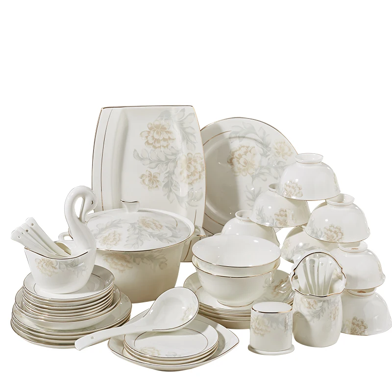 60 голова костяного фарфора посуда чаша набор Пномпеня Бытовая керамика Западная