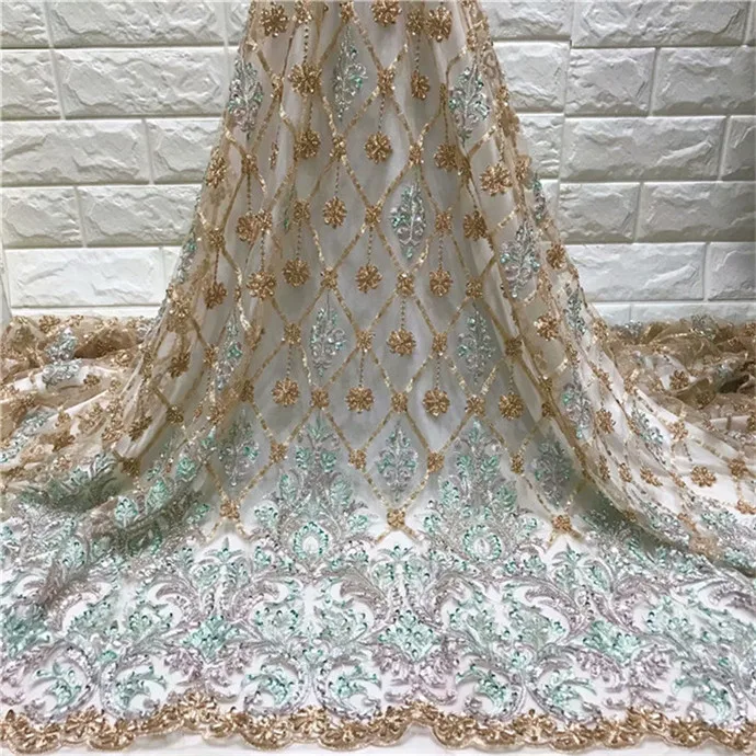 Африканская кружевная ткань 2019 Высококачественная с вышивкой 5Y power Blue Тюль для