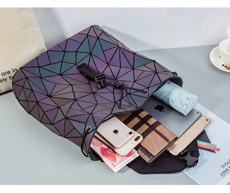 Светящийся женский рюкзак Mochila Feminina, Геометрическая посылка, складные сумки с блестками, школьные сумки для девочек-подростков