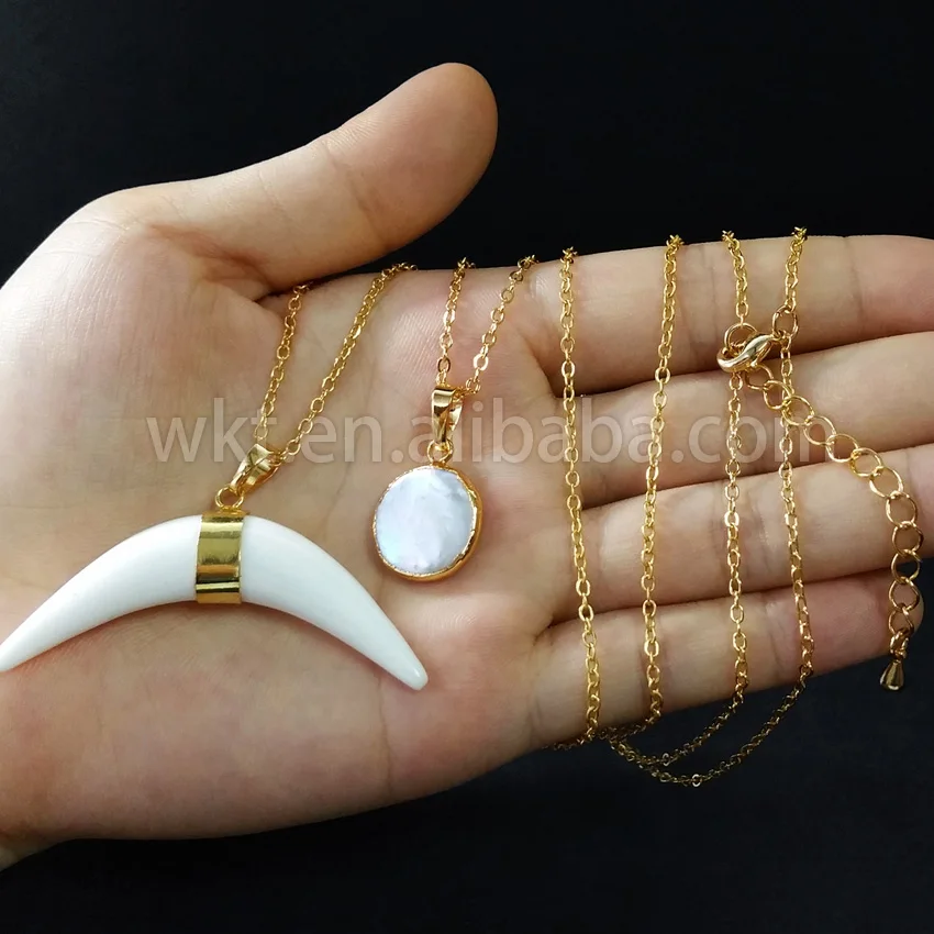 

WT-N667 Long freshwater pearl charm necklace 1.2inch Arrowhead gold color pendant necklace natural stone statement necklace