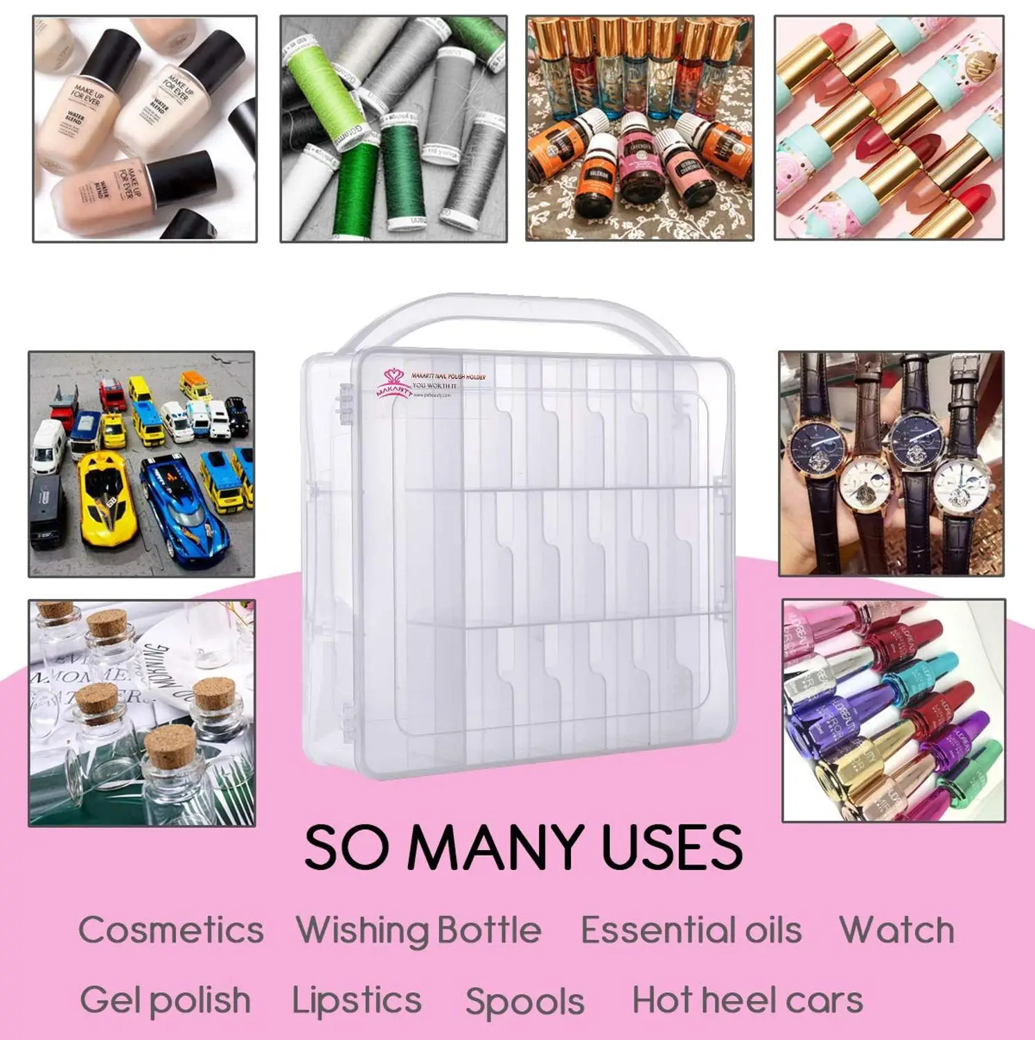 

MAKARTT Universal Nail Polish Organizer Holder Compartment, Space Saver Nail Beauty Tools Nail Polish Case Box F0669