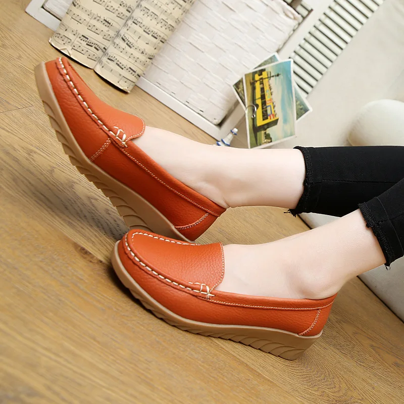 A Genuine leather fashion women flat shoes female casual loafers slip on size 35-40 | Обувь