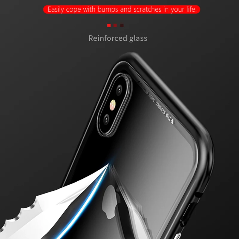 Металлический Магнитный Роскошный чехол для iPhone XR XS MAX X 8 Plus 7 10 из закаленного