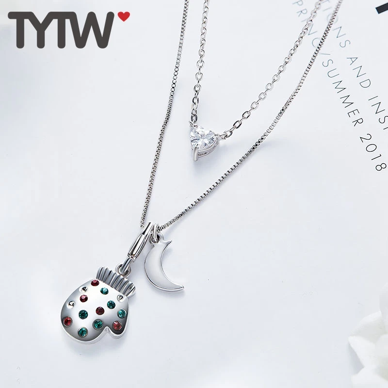TYTW серебряные рождественские женские перчатки кулон ожерелье кристаллы Xma Moon