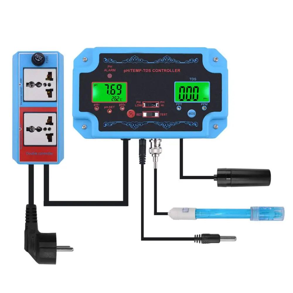 EU plug Yiertrii 3 в 1 pH/TDS/TEMP датчик качества воды pH контроллер с электродом BNC Тип зонд тестер качества воды для аквариума - Цвет: EU plug