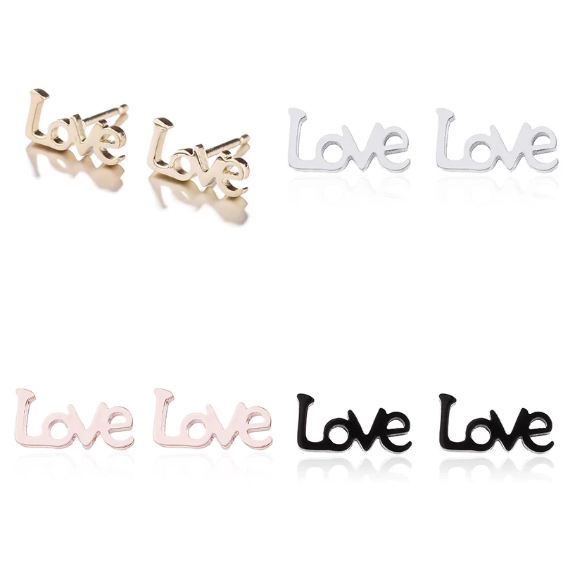 Letter Earrings Yiustar New Arrival Romantic Earings for Girls Kids 304 Stainless Steel Stud Earrings Cute Tiny Love Earrings Jewelry Kids Gifts - Окраска металла: Letter Earrings