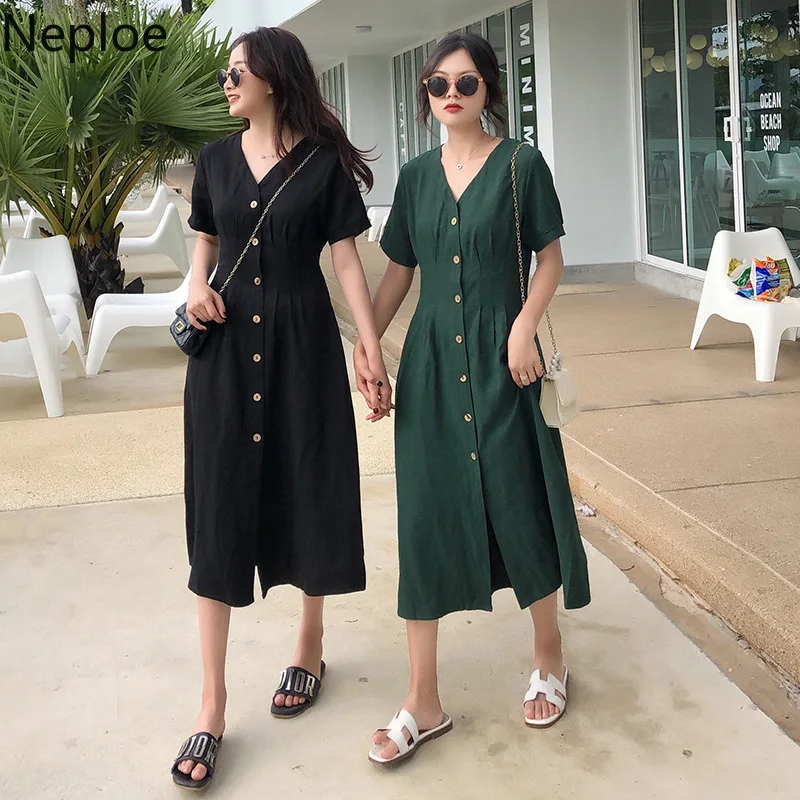 Neploe Ретро женские платья лето 2019 Новый v образный вырез короткий рукав Vestidos