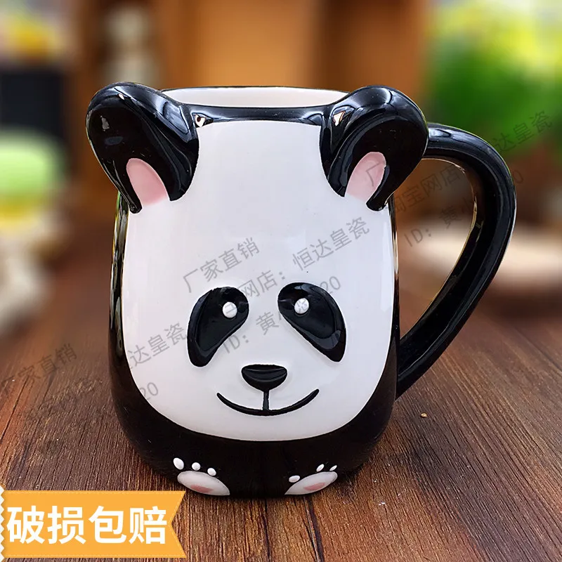 

500ML Cute Animal 3D Panda Cow Coffee Cup Large Capacity Hand Painted Cartoon Ceramics Breakfast Milk Mug and Cups Free Shipping