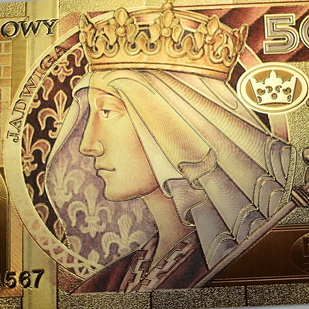 10 штук/упаковка 500 Польша валюты банкноты сусального золота Цветные с покрытыем цвета чистого 24 каратного золота счетчик валюты 500 RUB