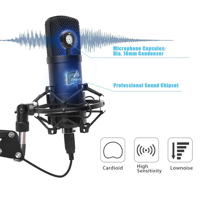MAONO Professional Studio Microphone Podcast USB Microphone Kit Karaoke Condenser Microphone for Computer YouTube Recording