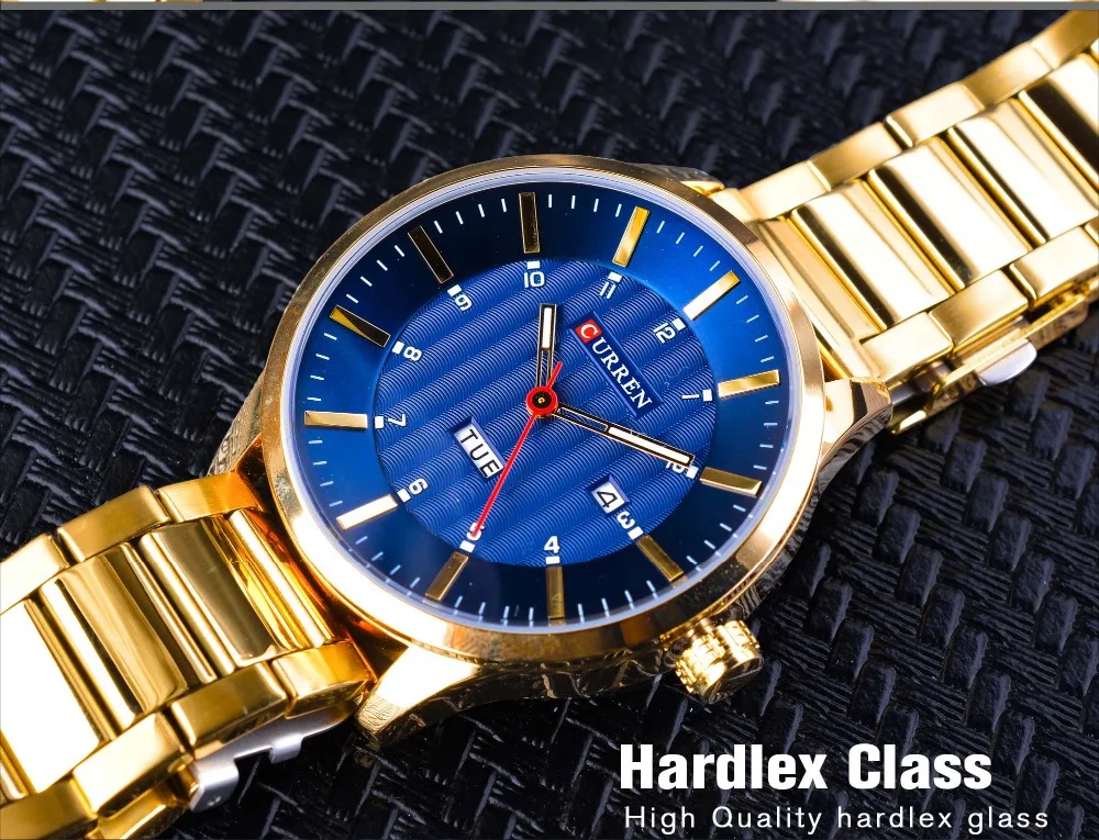 CURREN Blue Sky роскошные золотые из нержавеющей стали дизайнерские мужские бизнес военные кварцевые мужские s наручные часы Лидирующий бренд Роскошные мужские часы