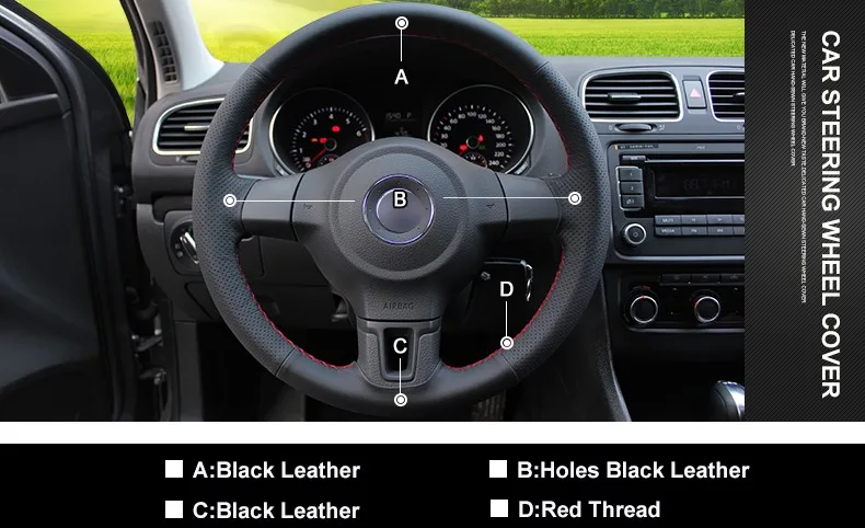 Вышитая вручную черная кожаная фотосессия Visbull V1008 для Volkswagen Golf 6 Mk6 2010-2013 VW Polo MK5 |