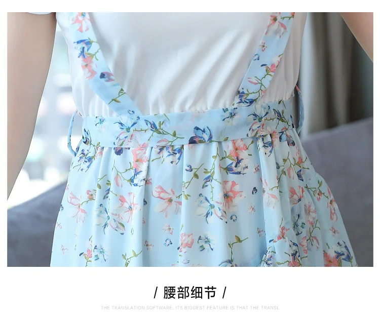 Femal Vintage Elegant Blue Chiffon Boho Midi Dresses Summer Plus Size Fake Two Piece Sundress Women Bodycon Party Vestidos