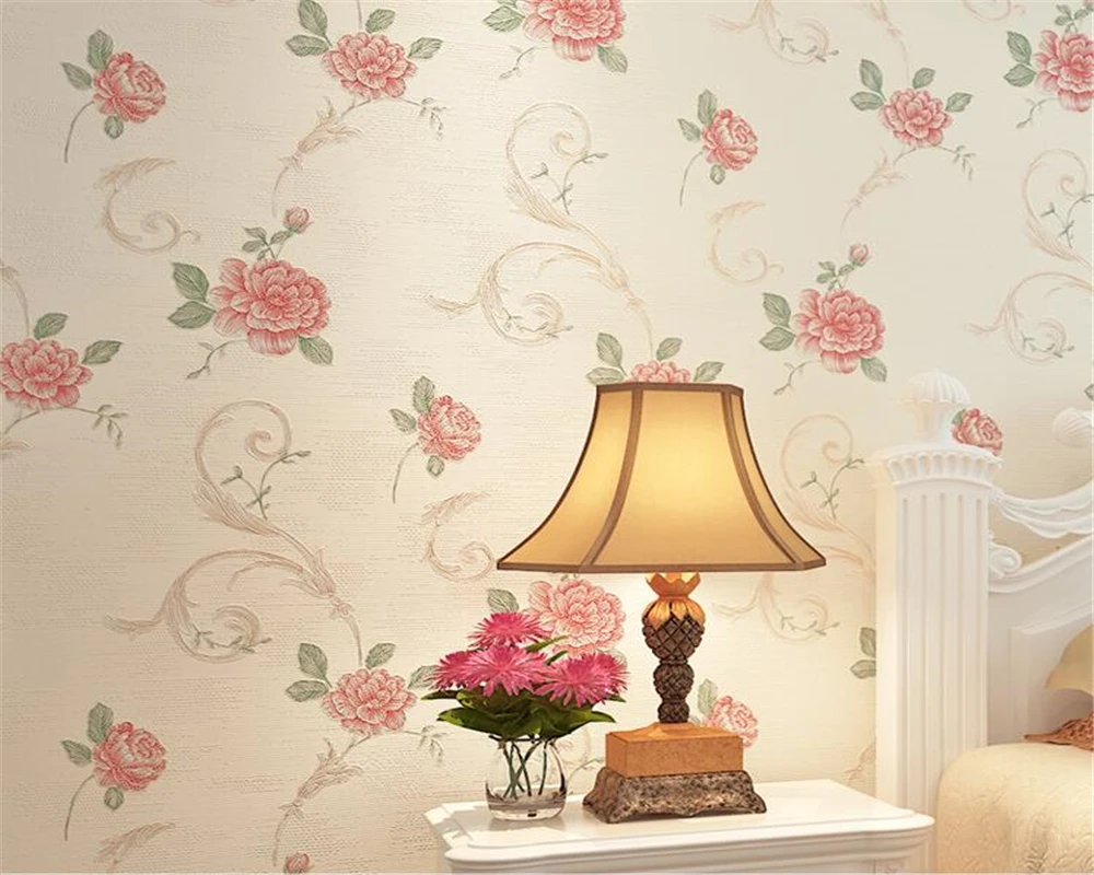 

Beibehang European Floral 3D Wallpaper For Walls Bedroom Living room Decor Embossed Pink Light purple 3D Flower Wall paper Rolls