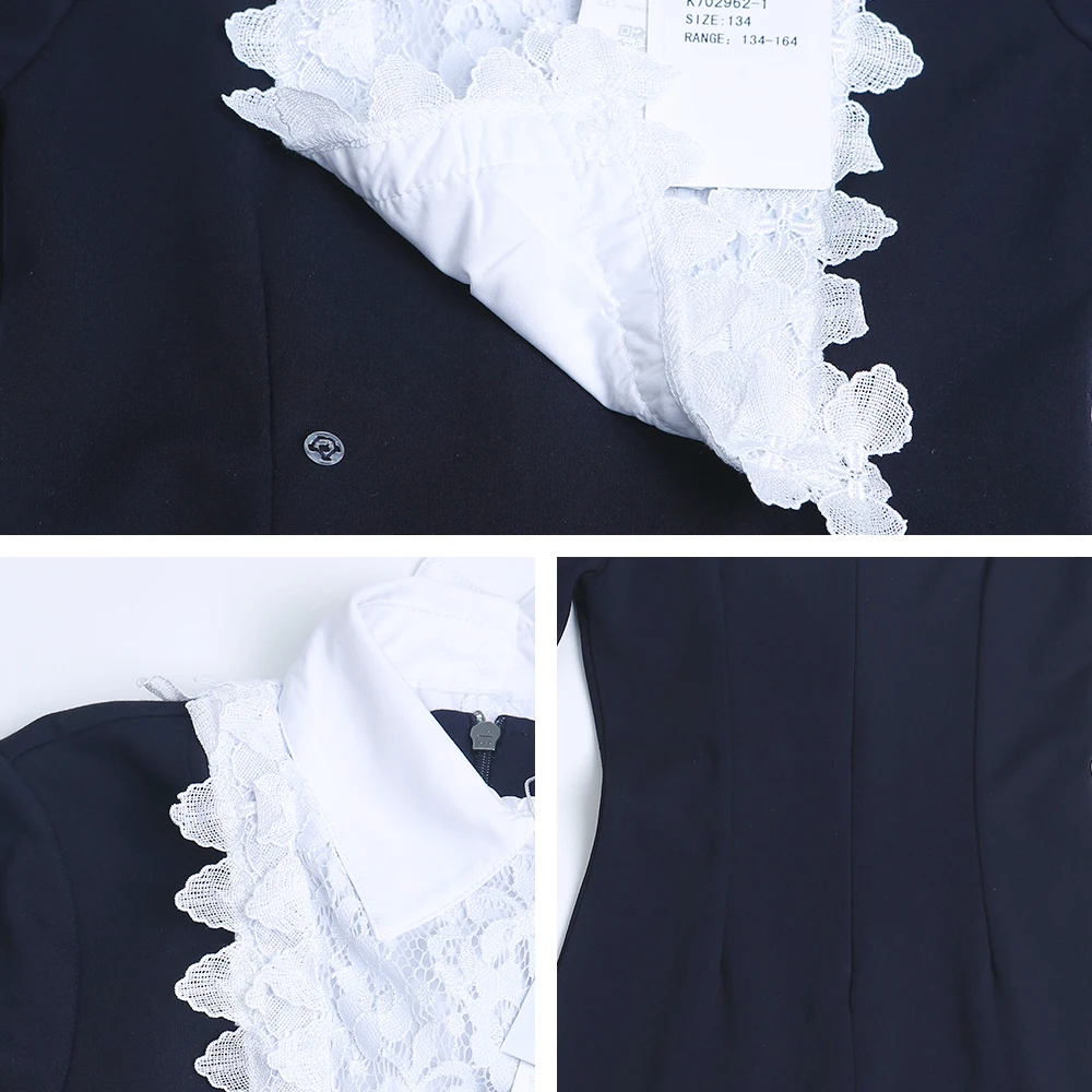 Long Sleeve Detachable Collar School Dress For Girl Lace Kids Dresses Autumn 2018 Uniforms Size 9 10 11 12 13 14 Years | Детская одежда