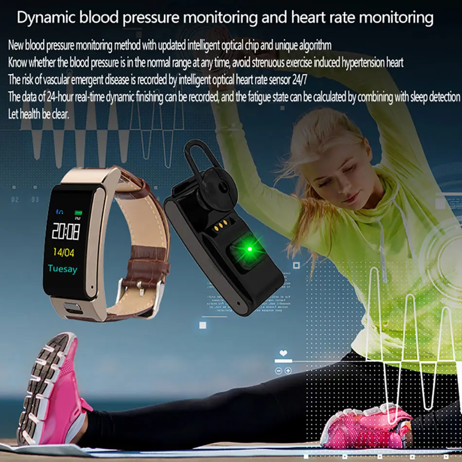 Фитнес часы для мужчин и женщин Bluetooth Talk Band монитор сердечного ритма спортивные