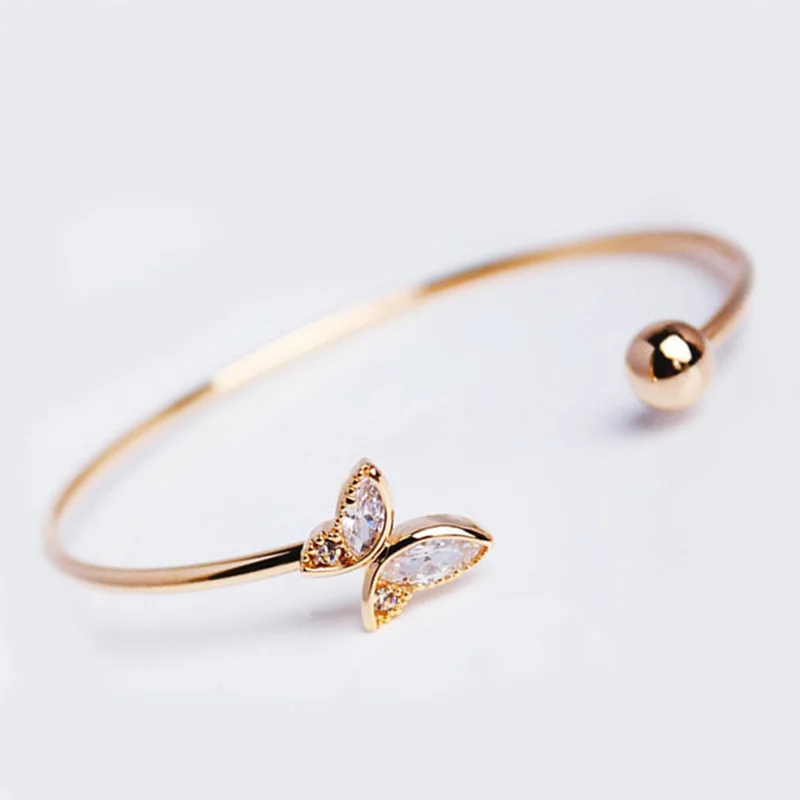 

LNRRABC Fashion Bracelets Golden Crystal Butterfly Women Opening Bracelet Bangle Simple Birthday Gifts